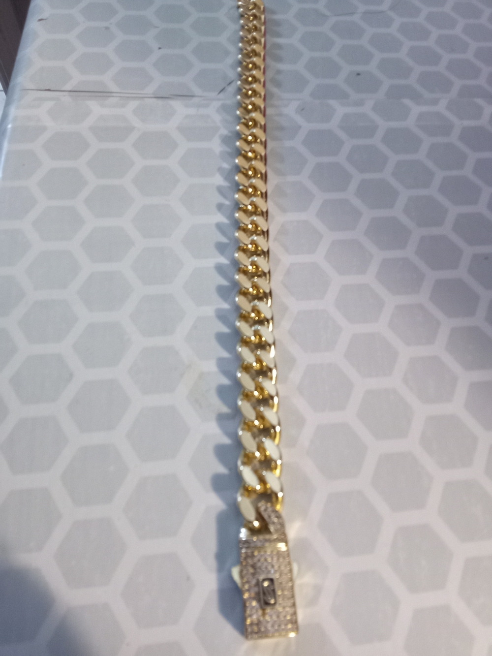 Men's Gold Cuban Link Bracelet with Pave Lock